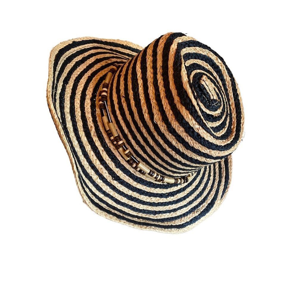 Sun & Sand Beige Black Striped Wood Bead Detail One Size